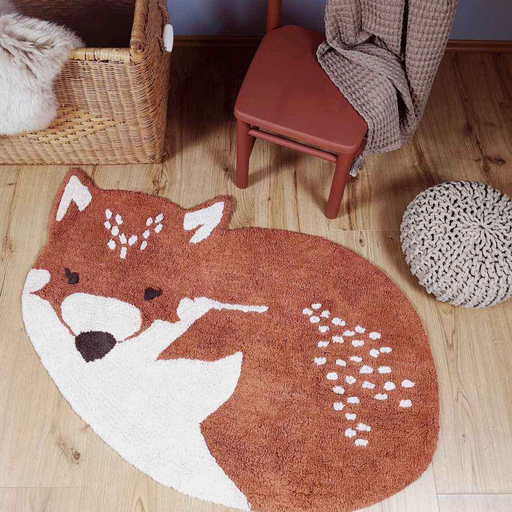 Kinder-Teppich 70 x 110 cm in Fuchs-Form maschinenwaschbar