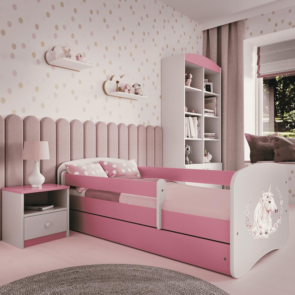 Kinderbett mit Rausfallschutz Sweetdreams, Einhorn-Kranz Motiv, Kinderbett - Kindersein