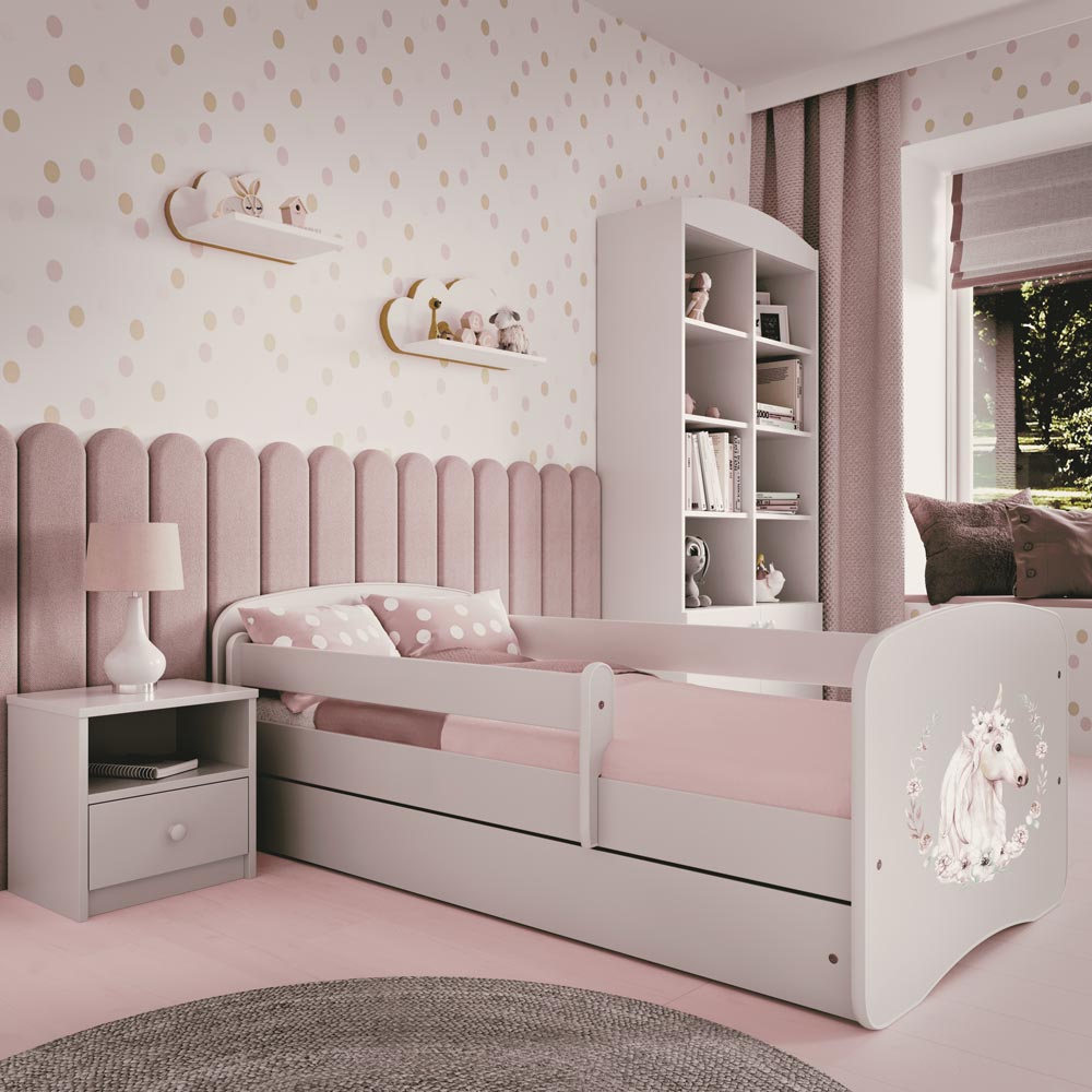 Kinderbett mit Rausfallschutz Sweetdreams, Einhorn-Kranz Motiv, Kinderbett - Kindersein