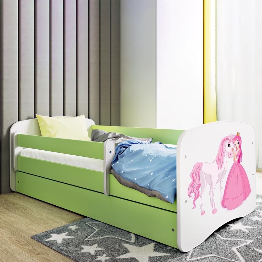 Kinderbett mit Rausfallschutz Sweetdreams, Prinzessin und Pferd Motiv, Kinderbett - Kindersein