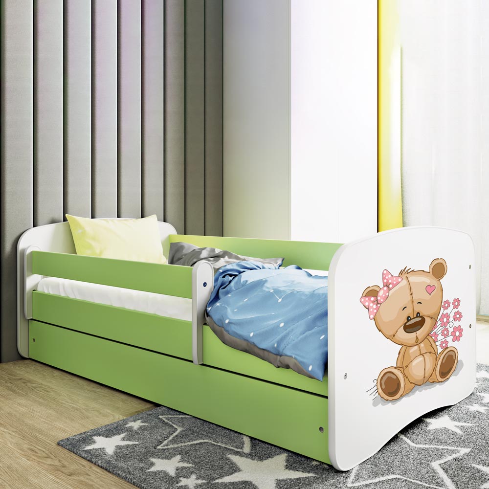 Kinderbett mit Rausfallschutz Sweetdreams, Teddybär mit Blumen Motiv, Kinderbett - Kindersein