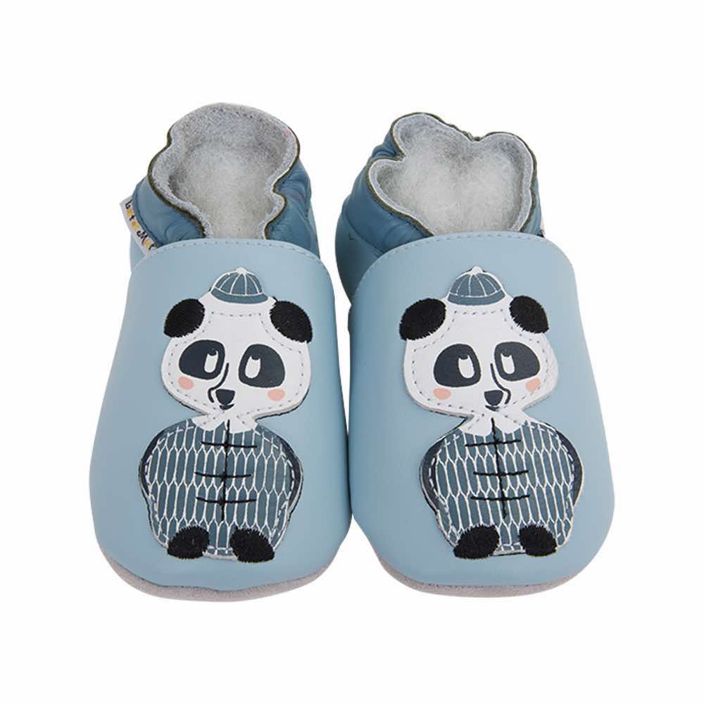 Krabbel-,Lauflern- und Hausschuhe aus weichem Leder Panda, Kinderschuhe - Kindersein