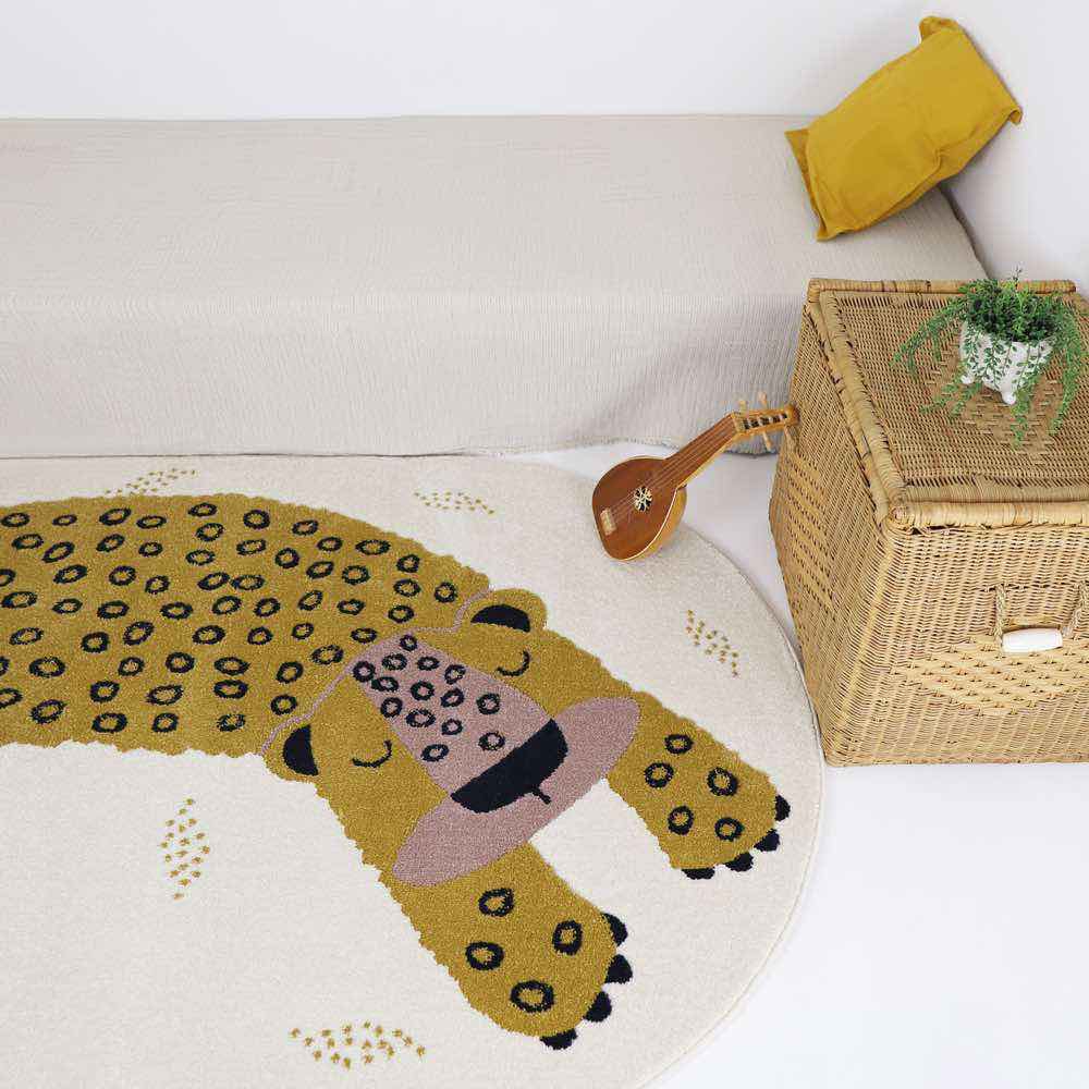 Ovaler Kinderteppich 120 x 170 cm Leopard Gelb, Kinderteppich - Kindersein