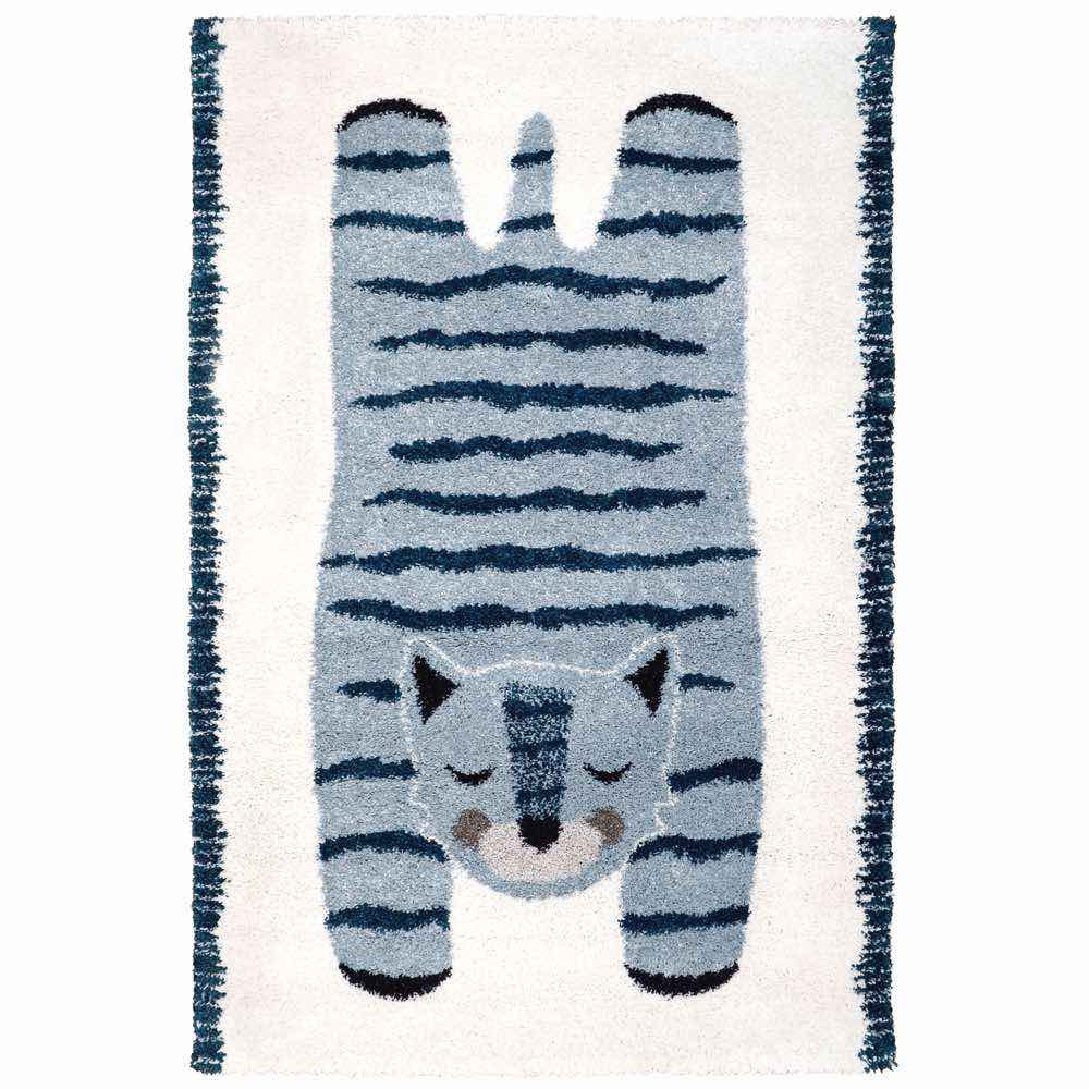 Kinderteppich 100 x 150 cm blauer Tiger, Kinderteppich - Kindersein